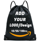 Custom Drawstring Backpack 10/50/100/200 Pcs Personalized Bulk Sport Draw String Bags with Logo, Text, Design, Customized Promotional Items