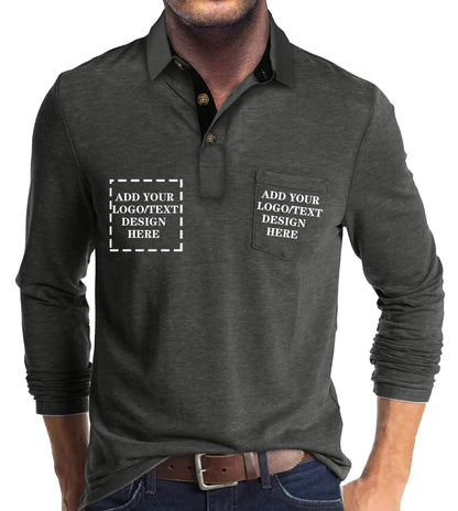 Custom Polo Shirts for Men Casual Long Sleeve Personalized Tee Shirts  Customized Golf Collared T Shirt with Pockets