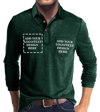 Custom Polo Shirts for Men Casual Long Sleeve Personalized Tee Shirts  Customized Golf Collared T Shirt with Pockets