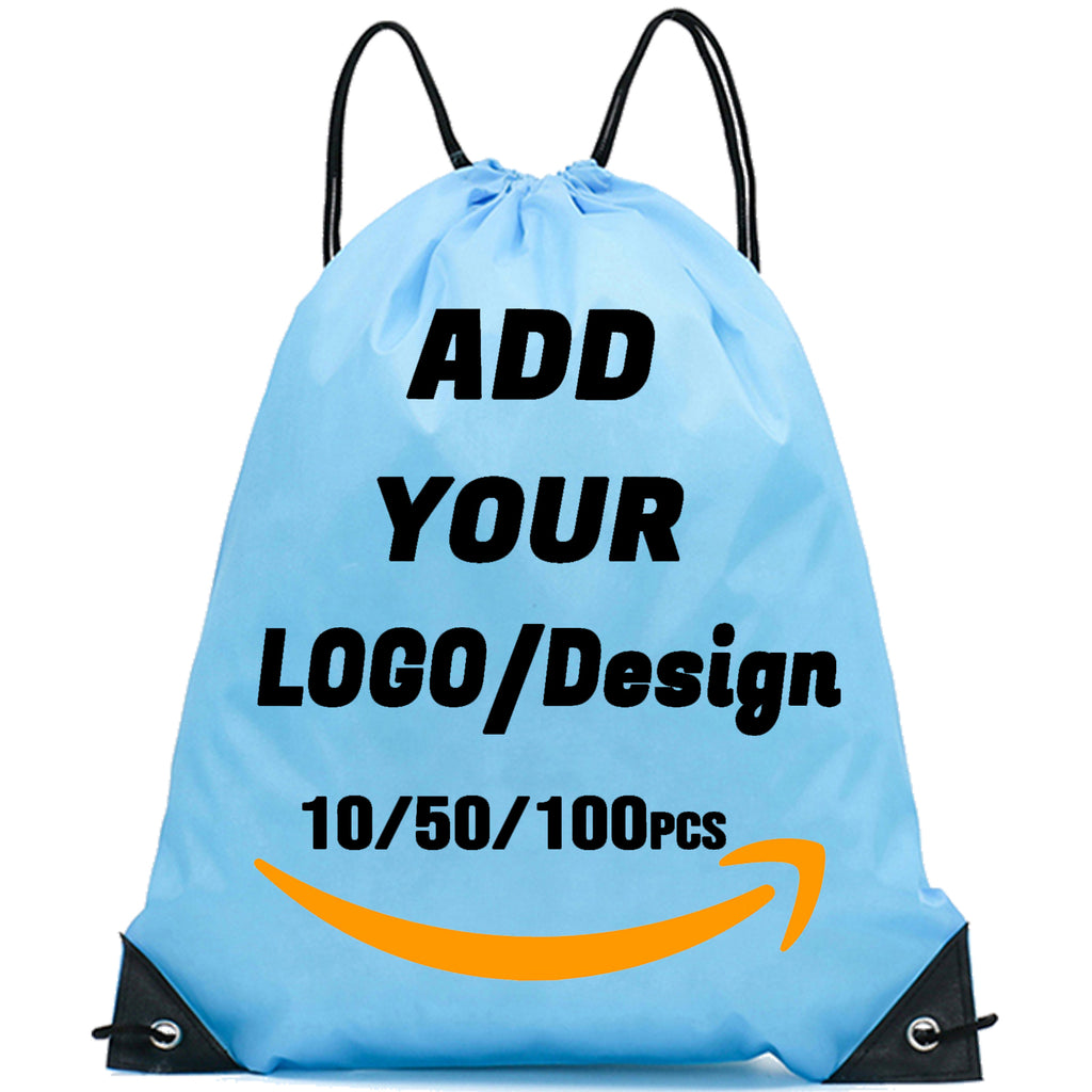 Custom Drawstring Backpack 10/50/100/200 Pcs Personalized Bulk Sport Draw String Bags with Logo, Text, Design, Customized Promotional Items
