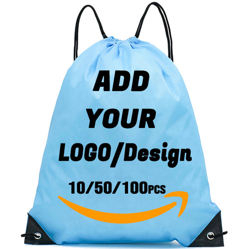 Custom Drawstring Backpack 10/50/100/200 Pcs Personalized Bulk Sport Draw String Bags with Logo, Text, Design, Customized Promotional Items