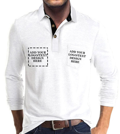Custom Polo Shirts for Men Casual Long Sleeve Personalized Tee Shirts  Customized Golf Collared T Shirt with Pockets