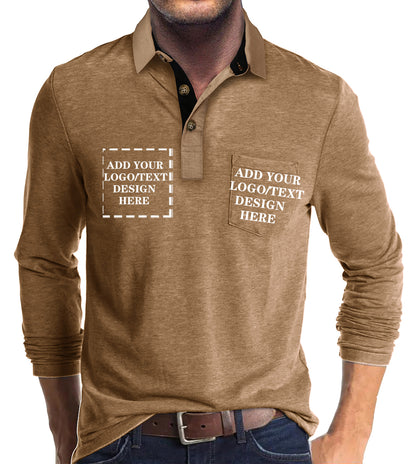 Custom Polo Shirts for Men Casual Long Sleeve Personalized Tee Shirts  Customized Golf Collared T Shirt with Pockets
