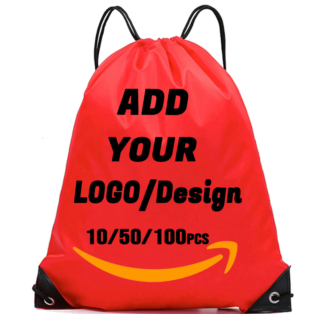 Custom Drawstring Backpack 10/50/100/200 Pcs Personalized Bulk Sport Draw String Bags with Logo, Text, Design, Customized Promotional Items