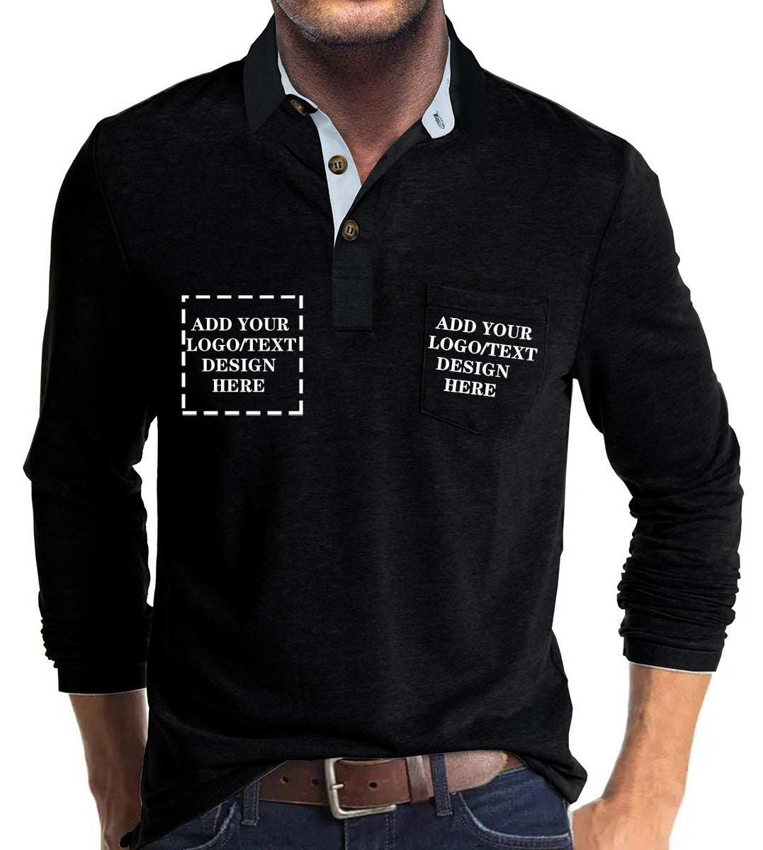 Custom Polo Shirts for Men Casual Long Sleeve Personalized Tee Shirts  Customized Golf Collared T Shirt with Pockets