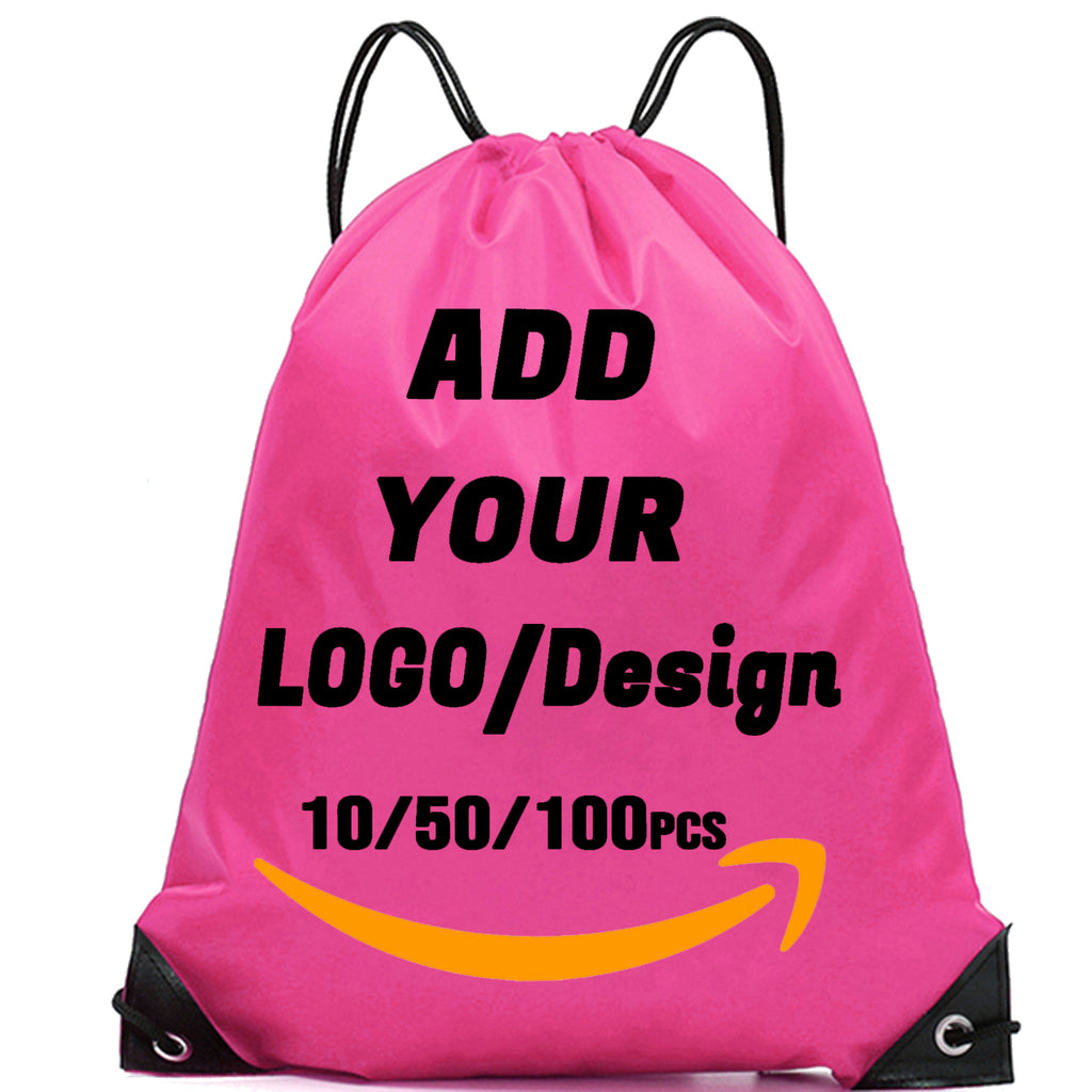 Custom Drawstring Backpack 10/50/100/200 Pcs Personalized Bulk Sport Draw String Bags with Logo, Text, Design, Customized Promotional Items