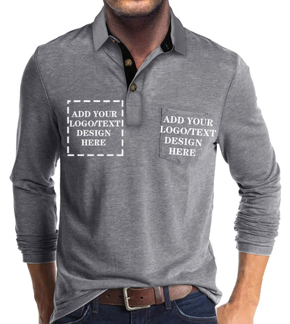 Custom Polo Shirts for Men Casual Long Sleeve Personalized Tee Shirts  Customized Golf Collared T Shirt with Pockets