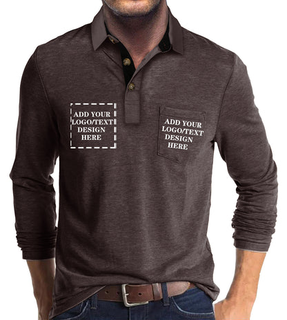 Custom Polo Shirts for Men Casual Long Sleeve Personalized Tee Shirts  Customized Golf Collared T Shirt with Pockets