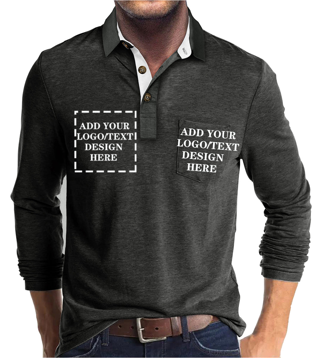 Custom Polo Shirts for Men Casual Long Sleeve Personalized Tee Shirts  Customized Golf Collared T Shirt with Pockets