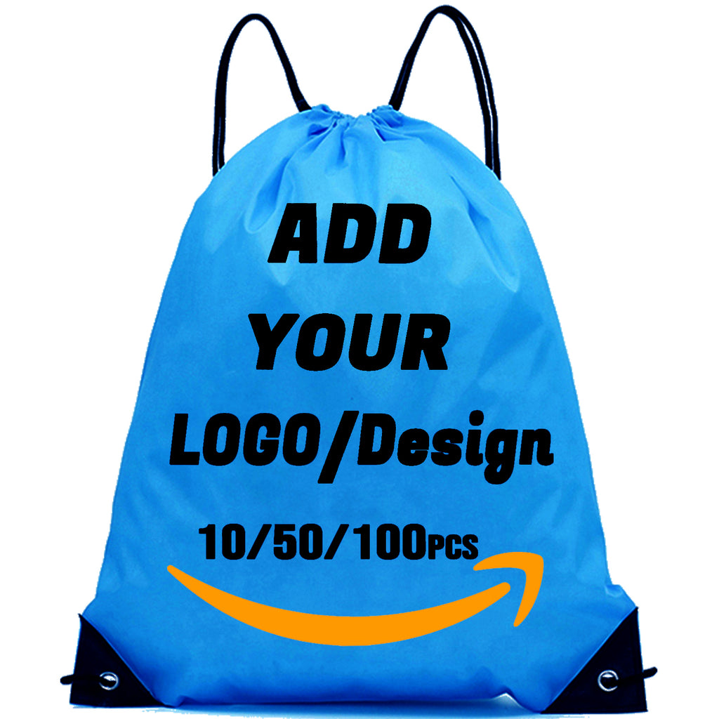 Custom Drawstring Backpack 10/50/100/200 Pcs Personalized Bulk Sport Draw String Bags with Logo, Text, Design, Customized Promotional Items