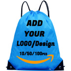 Custom Drawstring Backpack 10/50/100/200 Pcs Personalized Bulk Sport Draw String Bags with Logo, Text, Design, Customized Promotional Items