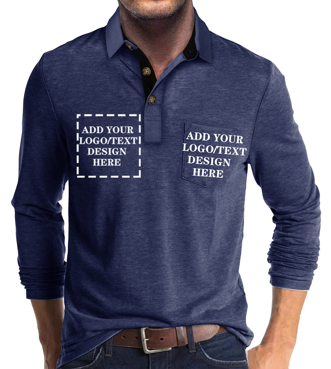 Custom Polo Shirts for Men Casual Long Sleeve Personalized Tee Shirts  Customized Golf Collared T Shirt with Pockets