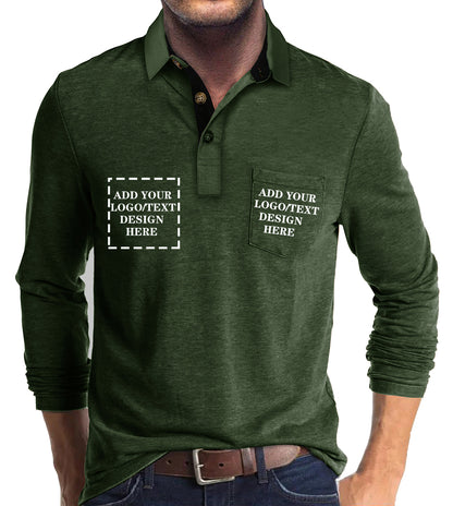 Custom Polo Shirts for Men Casual Long Sleeve Personalized Tee Shirts  Customized Golf Collared T Shirt with Pockets