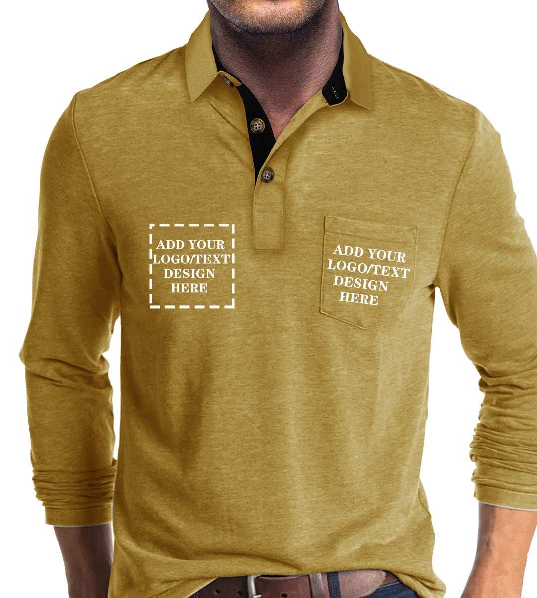 Custom Polo Shirts for Men Casual Long Sleeve Personalized Tee Shirts  Customized Golf Collared T Shirt with Pockets