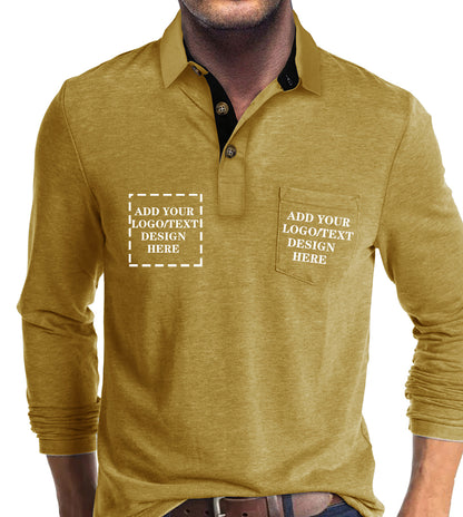Custom Polo Shirts for Men Casual Long Sleeve Personalized Tee Shirts  Customized Golf Collared T Shirt with Pockets