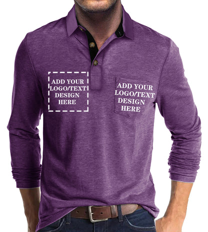 Custom Polo Shirts for Men Casual Long Sleeve Personalized Tee Shirts  Customized Golf Collared T Shirt with Pockets
