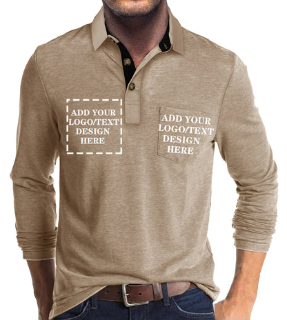 Custom Polo Shirts for Men Casual Long Sleeve Personalized Tee Shirts  Customized Golf Collared T Shirt with Pockets