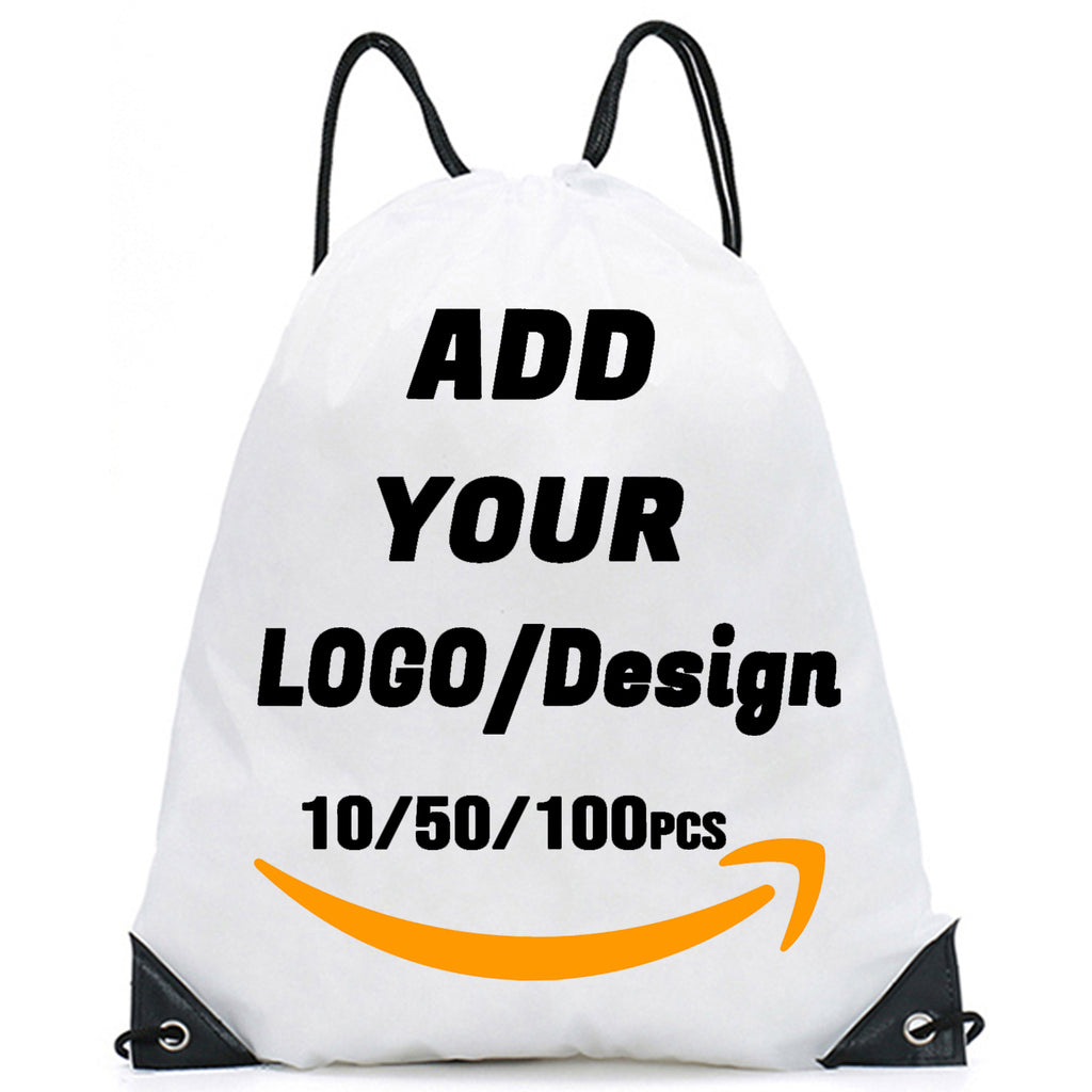 Custom Drawstring Backpack 10/50/100/200 Pcs Personalized Bulk Sport Draw String Bags with Logo, Text, Design, Customized Promotional Items