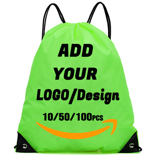 Custom Drawstring Backpack 10/50/100/200 Pcs Personalized Bulk Sport Draw String Bags with Logo, Text, Design, Customized Promotional Items