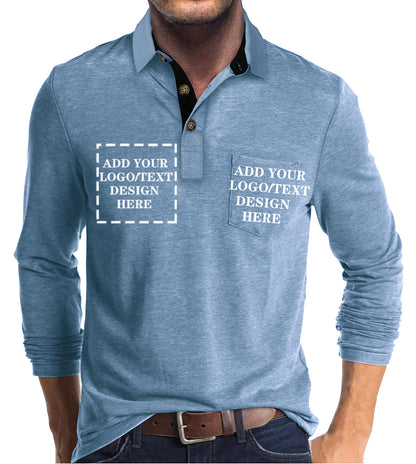 Custom Polo Shirts for Men Casual Long Sleeve Personalized Tee Shirts  Customized Golf Collared T Shirt with Pockets